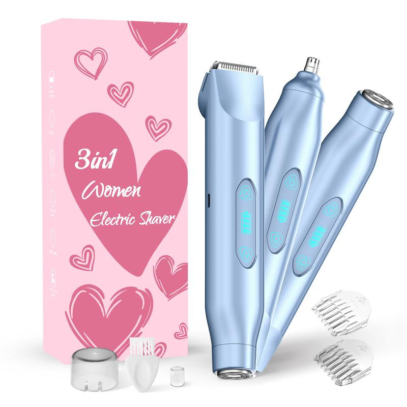 Bikini Trimmer for Women, Electric Shaver and Razor Rechargeable 2-In-1/3-In-1 Body and Facial Epilator, Dual Heads for Painless Trimming of Pubic Hair, Face, Underarms and Legs, IPX7 Waterproof. Christmas Gift New Year Gift Shaving Grooming