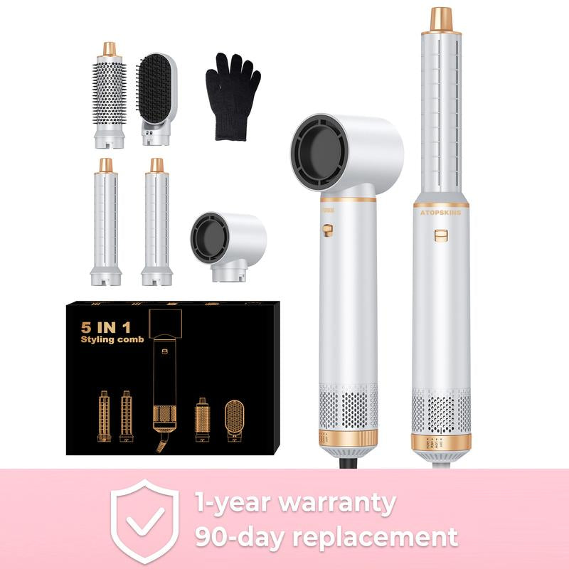 ATOPSKINS 5 in 1 Detachable Blow Dryer Brush Set with Hot Air Brush, Multifunctional Hair Styling Tools for Women, Includes 1 Hair Dryer & 2 Hot Air Curlers, Valentine'S Day Gift, Black - Blue- White