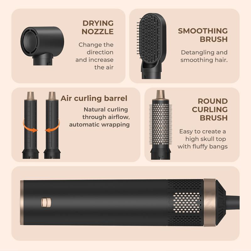 ATOPSKINS 5 in 1 Detachable Blow Dryer Brush Set with Hot Air Brush, Multifunctional Hair Styling Tools for Women, Includes 1 Hair Dryer & 2 Hot Air Curlers, Valentine'S Day Gift, Black - Blue- White