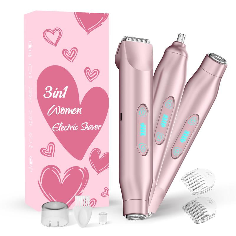 Bikini Trimmer for Women, Electric Shaver and Razor Rechargeable 2-In-1/3-In-1 Body and Facial Epilator, Dual Heads for Painless Trimming of Pubic Hair, Face, Underarms and Legs, IPX7 Waterproof. Christmas Gift New Year Gift Shaving Grooming