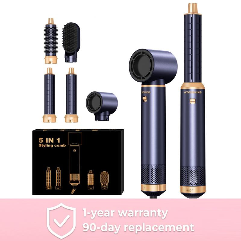 ATOPSKINS 5 in 1 Detachable Blow Dryer Brush Set with Hot Air Brush, Multifunctional Hair Styling Tools for Women, Includes 1 Hair Dryer & 2 Hot Air Curlers, Valentine'S Day Gift, Black - Blue- White