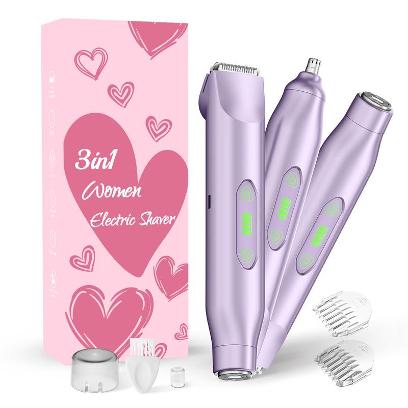 Bikini Trimmer for Women, Electric Shaver and Razor Rechargeable 2-In-1/3-In-1 Body and Facial Epilator, Dual Heads for Painless Trimming of Pubic Hair, Face, Underarms and Legs, IPX7 Waterproof. Christmas Gift New Year Gift Shaving Grooming