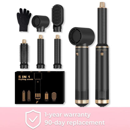 ATOPSKINS 5 in 1 Detachable Blow Dryer Brush Set with Hot Air Brush, Multifunctional Hair Styling Tools for Women, Includes 1 Hair Dryer & 2 Hot Air Curlers, Valentine'S Day Gift, Black - Blue- White