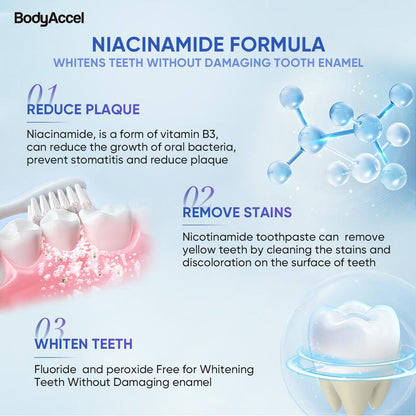 【N】Bodyaccel Niacinamide Whitening Toothpaste ,Cleaning Your Teeth and Making You Shine,For Adults,Flouride Free.